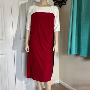 Kasper Red and White Colorblock Dress